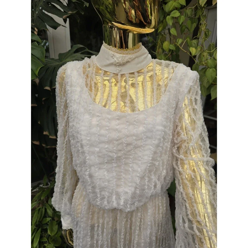 Vintage Recollections Lace Prairie Dress White Cottagecore Victorian L - Picture 4 of 15